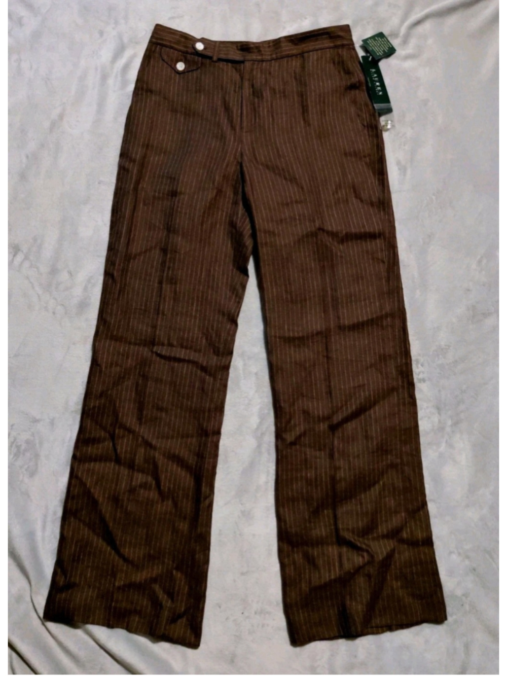 Lauren Ralph Lauren Classic Brown Pinstripes Linen Dress Pants Size 6 NWT